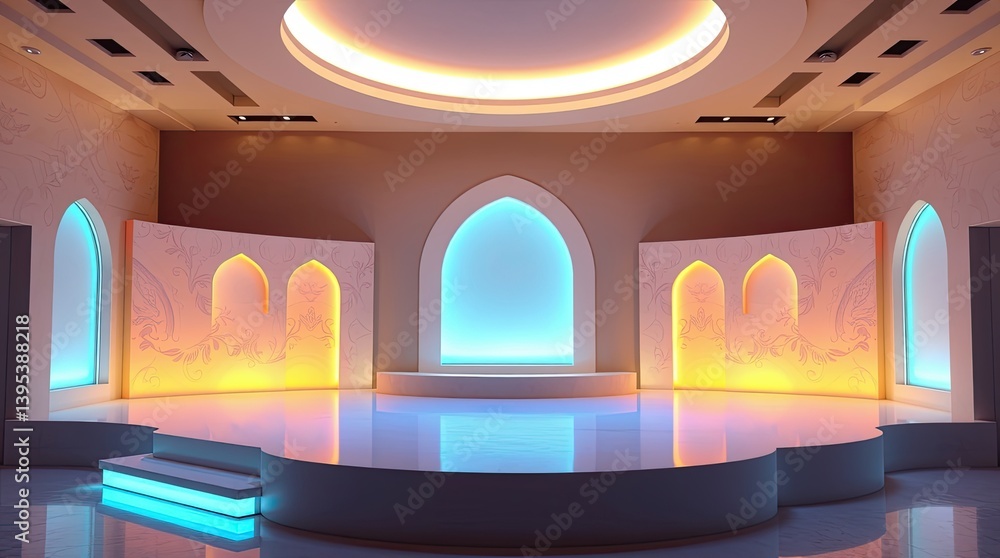 Poster a modern illuminated stage with arched architectural design elements