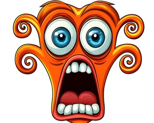 Fototapeta premium Cartoon Character with Orange Face and Large Blue Eyes in Shock