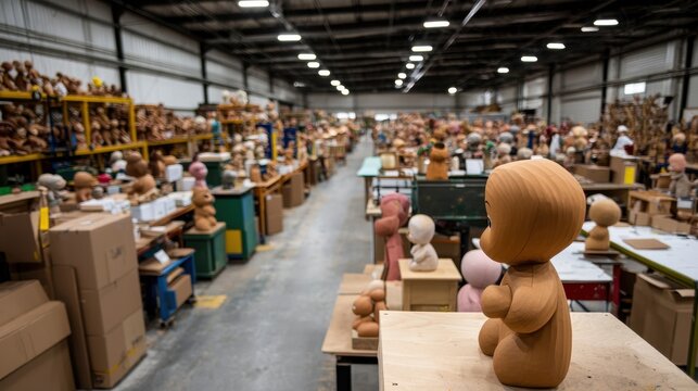 Puppet Making Concept, Wide Angle View of Puppet Making Factory Filled with Craftsmanship and Colorful Doll Designs