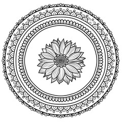 Flower Mandala Art, Black & White Pattern 