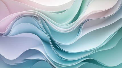 abstract, render, 3d, background, illustration, soft blue and white paper cut waves background