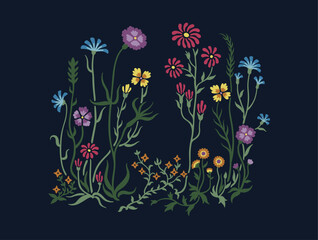Wild Flowers hand drawn illustration vector art