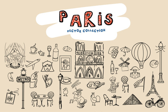 Hand-drawn Parisian illustration showcasing elegant architectural and cultural elements, perfect for creative projects and branding.