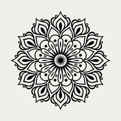 Elegant Floral Mandala Design, Detailed Black and White Ornament