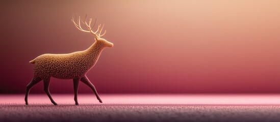 3D - styled golden deer with a gradient texture, walking against a soft pink - orange background. Modern and elegant design.