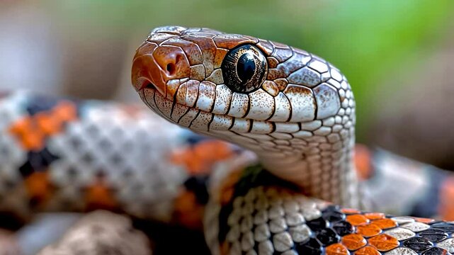 Close-up Portrait of a Striking Corn Snake