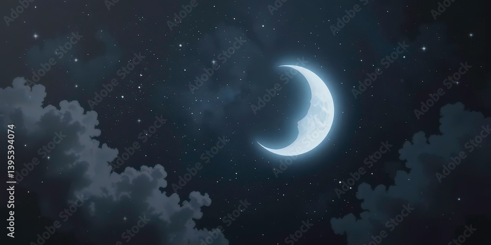 Poster simple moon joy a minimalist emoji moon with a soft neon aura on a dark and abstract canvas