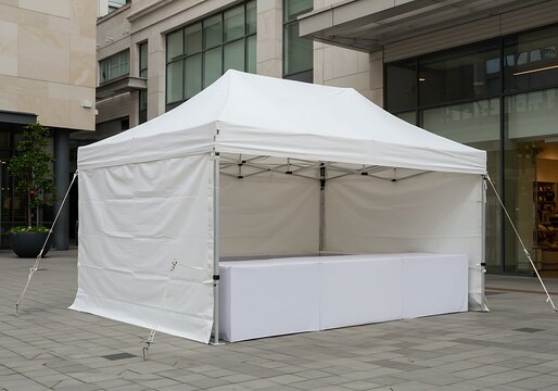 Setting Up a White Tent with Table for an Outdoor Event
