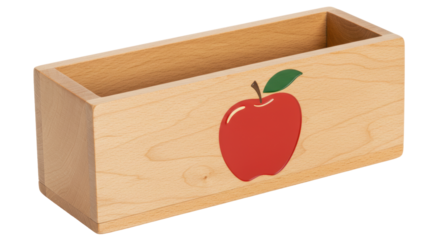 Isolated Wooden Pencil Holder with Apple