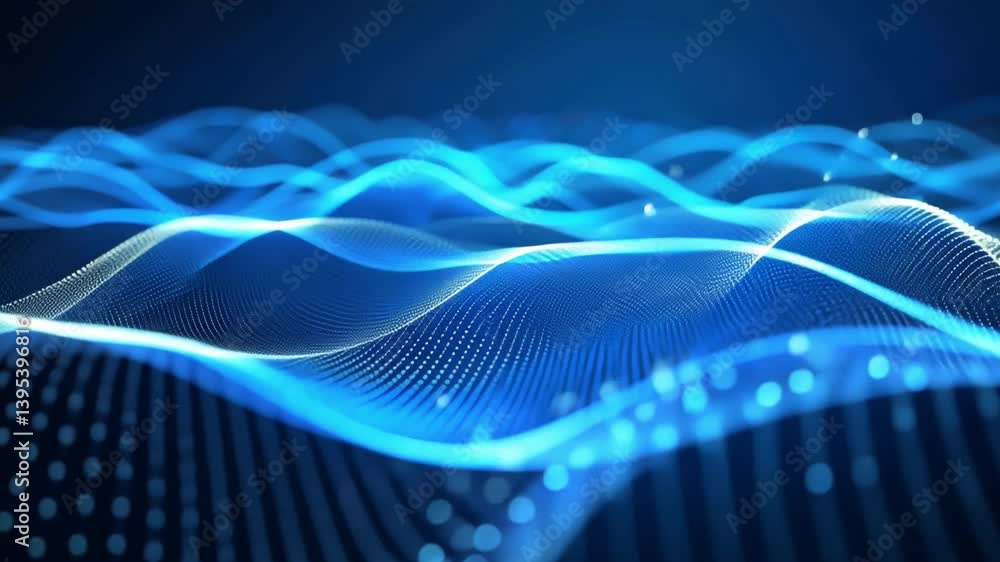 Poster abstract blue wave patterns futuristic digital data flow of smooth curves and mesmerizing motion in 
