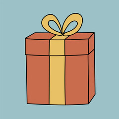 Present Illustration Box Wrapped with Ribbon and Bow