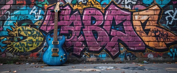 Obraz premium Urban Rhapsody A Pop Art Inspired, High Contrast Guitar Still Life on a Gritty Backdrop