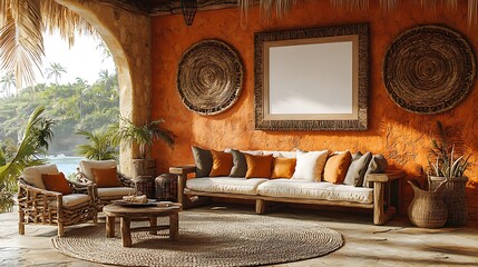 Tropical patio with wicker furniture