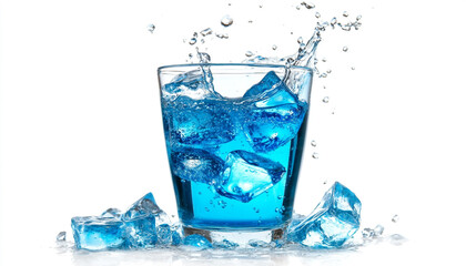 Refreshing water with ice in glass isolated on white background