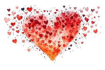 Watercolor Heart With Small Hearts Floating Around Isolated On White Background For Valentines Day