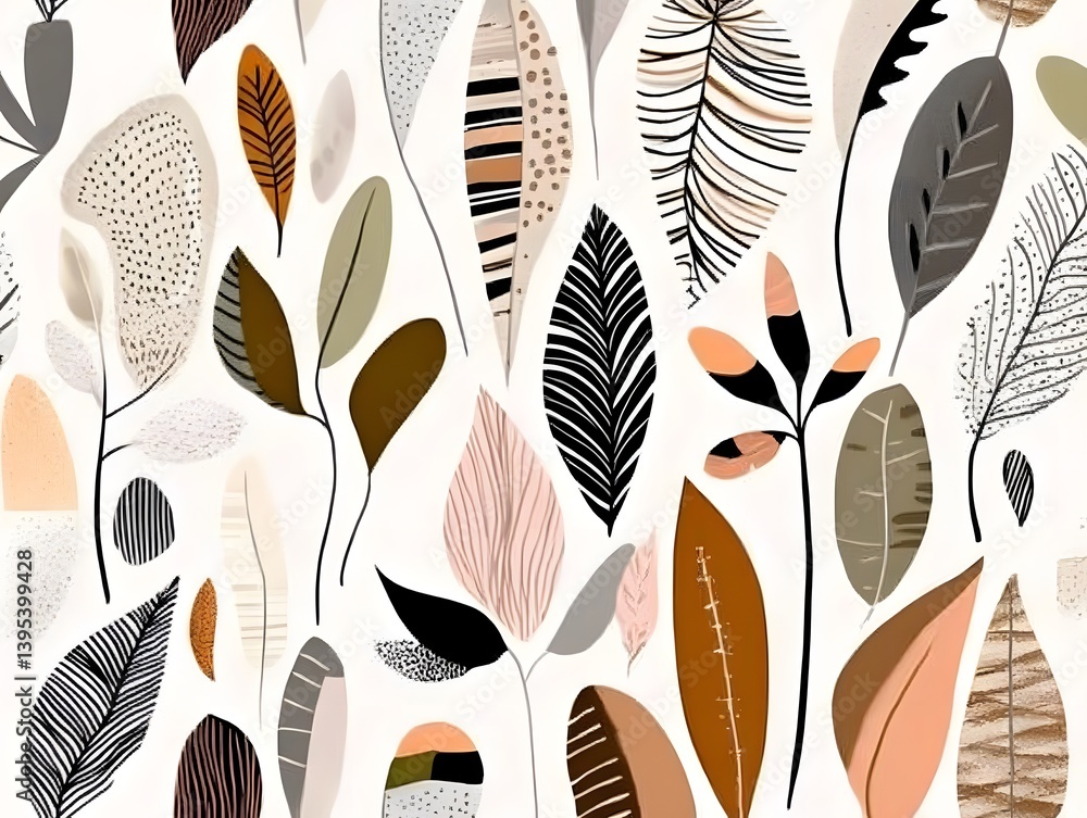 Aufkleber abstract leaf pattern with neutral colors and geometric shapes