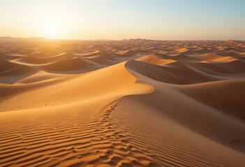  Golden Hour in Sahara Mesmerizing Vista of Endless Dunes, Calm and Untouched Landscape with Serene Atmosphere