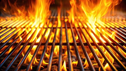 Hot Embers Glowing Brightly Beneath a Fiery Grill Grate Ready for Delicious Food