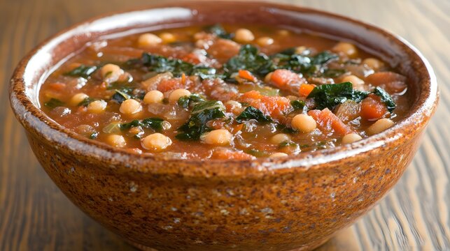 Delicious Chickpea and Spinach Stew in Rustic Bowl