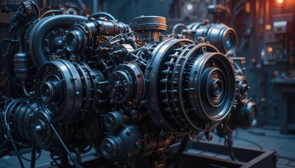 Fototapeta premium Intricate Mechanical Engine Components in Industrial Setting