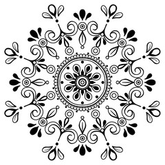 Flower Mandala Art, Black & White Pattern 