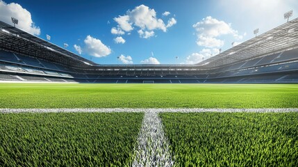 Fototapeta premium Majestic Stadium Under a Sunny Sky: A Glimpse into the World of Professional Soccer