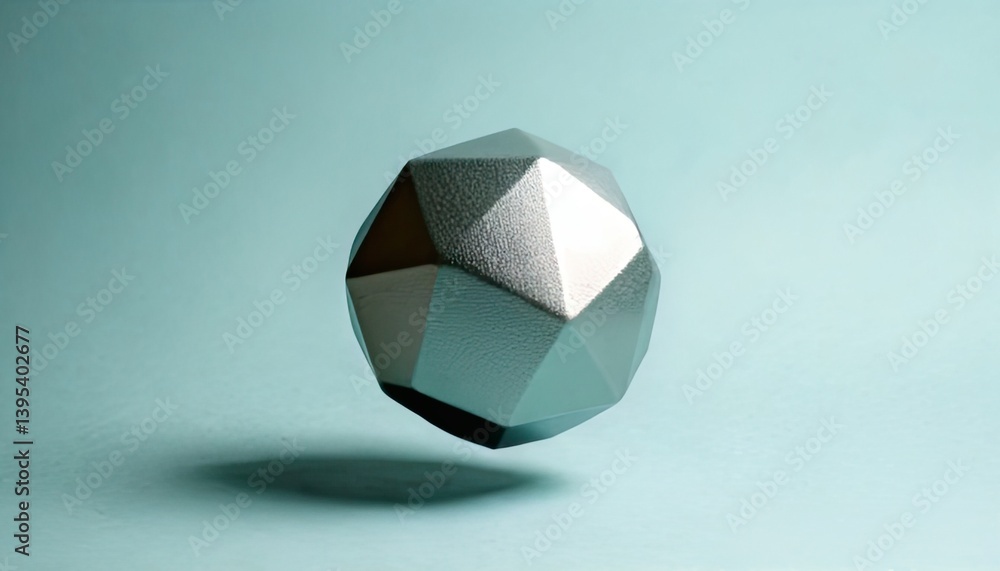 Poster minimal teal geometry floating geometric shape on soft teal background