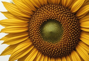  An incredibly detailed close up of a sunflower, rendered in a precise botanical illustration style with rich, dark green foliage.