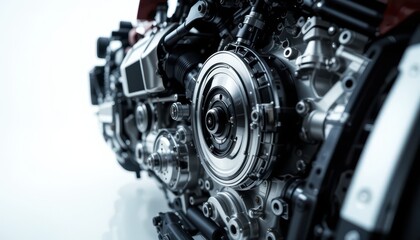 Fototapeta premium Close-Up View of Modern Engine Components in Industrial Design