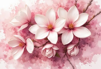  Overhead White Magnolias Subtle Gradations, Artistic Interpretation Fluid Watercolor Style, Airy Perspective