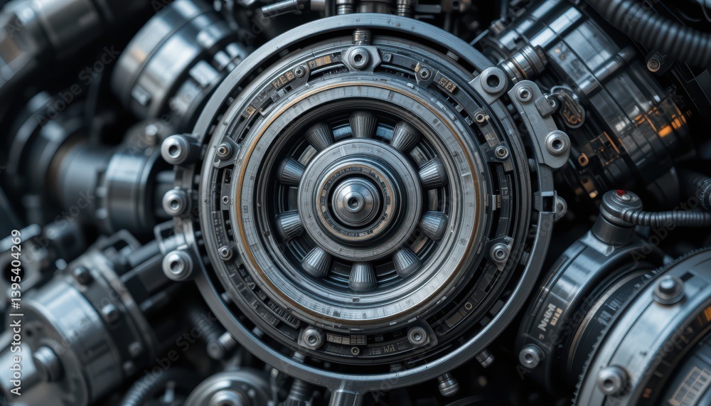 Poster close-up view of intricate mechanical components and gears