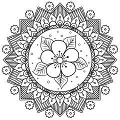Flower Mandala Art, Black & White Pattern 