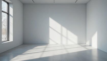 Obraz premium Natural light streaming through a modern empty room interior photography minimalist design bright atmosphere wide angle view concept of space