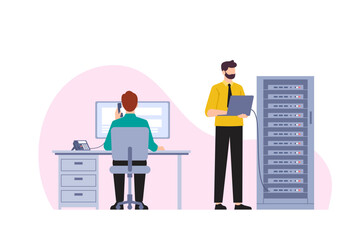 it support server admin office work flat illustration