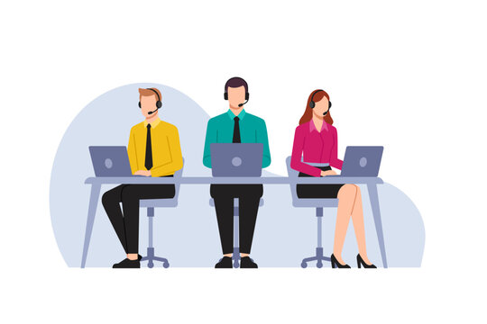 customer service team call center flat illustration