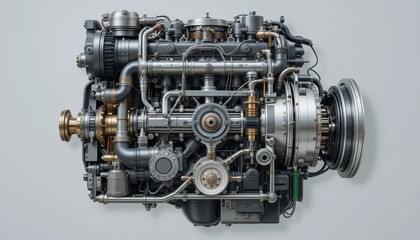 Detailed Industrial Engine with Complex Pipework and Components