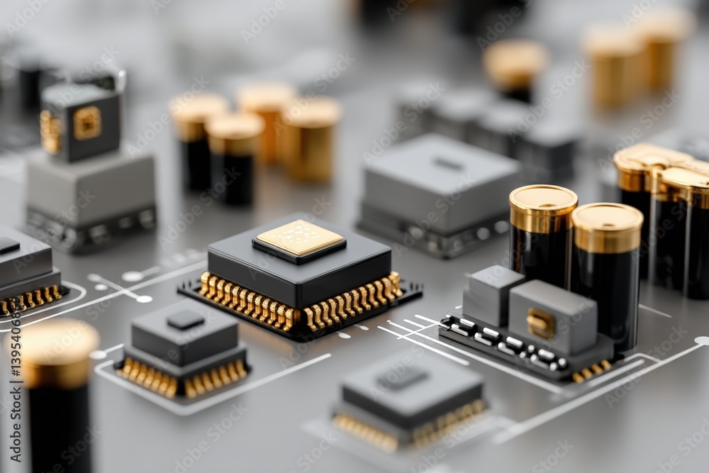 Poster close-up of a circuit board with intricate electronic components.