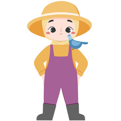 Cute girl with pigeon in her shoulder