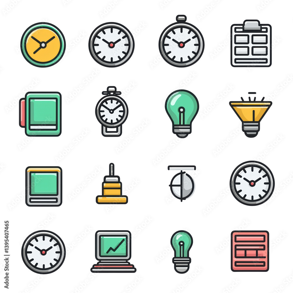 Poster infographics business icon set concept. a set of icons representing time management and productivity