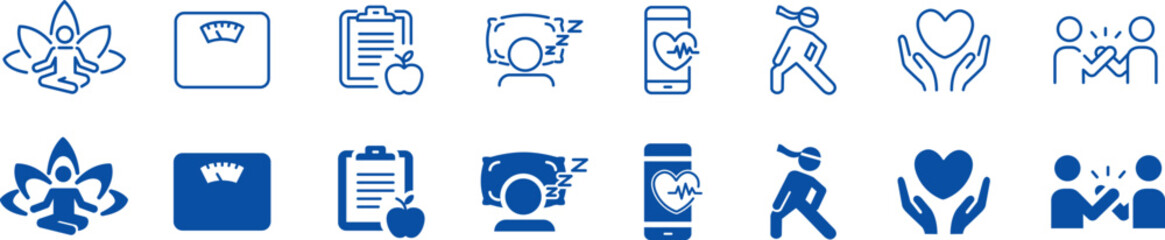 Wellness Healthy Lifestyle icon set. Editable stroke vector icon collection.