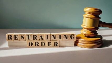 Wooden gavel and restraining order blocks