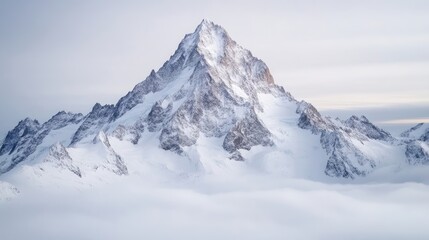 Majestic snow-capped mountain peak rising above a sea of clouds