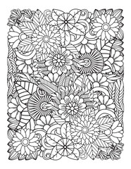 Zentangle Coloring Pages for Adults. vector hand drawn floral background