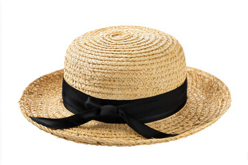 Stylish straw hat with a black ribbon perfect for summer outings and casual gatherings