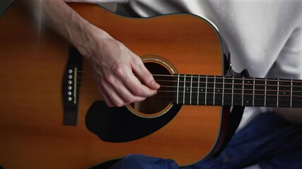 Rapid Fingerpicking on a Spruce Acoustic Guitar Close-Up