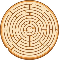 A Roundabout Puzzle: A detailed view of a labyrinth in a flat, circular shape. The paths are intricately designed, hinting at a puzzle or a challenge.