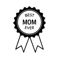 Vector Mother's Day Award Emblem with Red Ribbon and Heart Icon