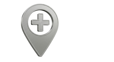 Isolated Metallic Map Pointer with Plus Sign
