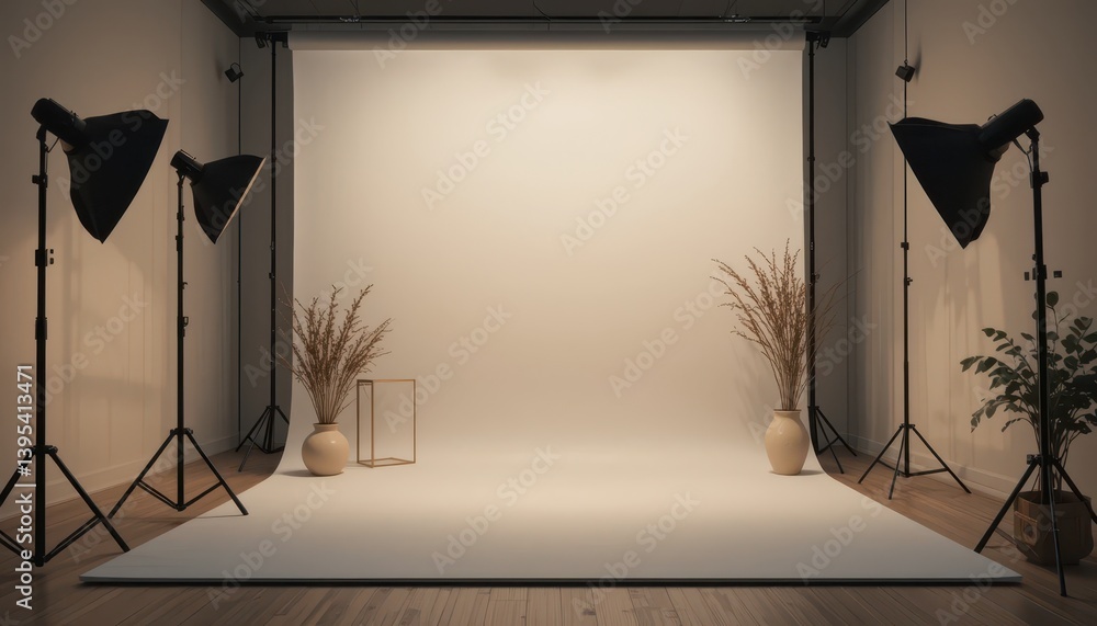 Aufkleber minimalistic studio setup with lighting and decorative elements