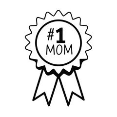 Mother's Day Award Badge with Ribbon and Heart – Vector on White Background